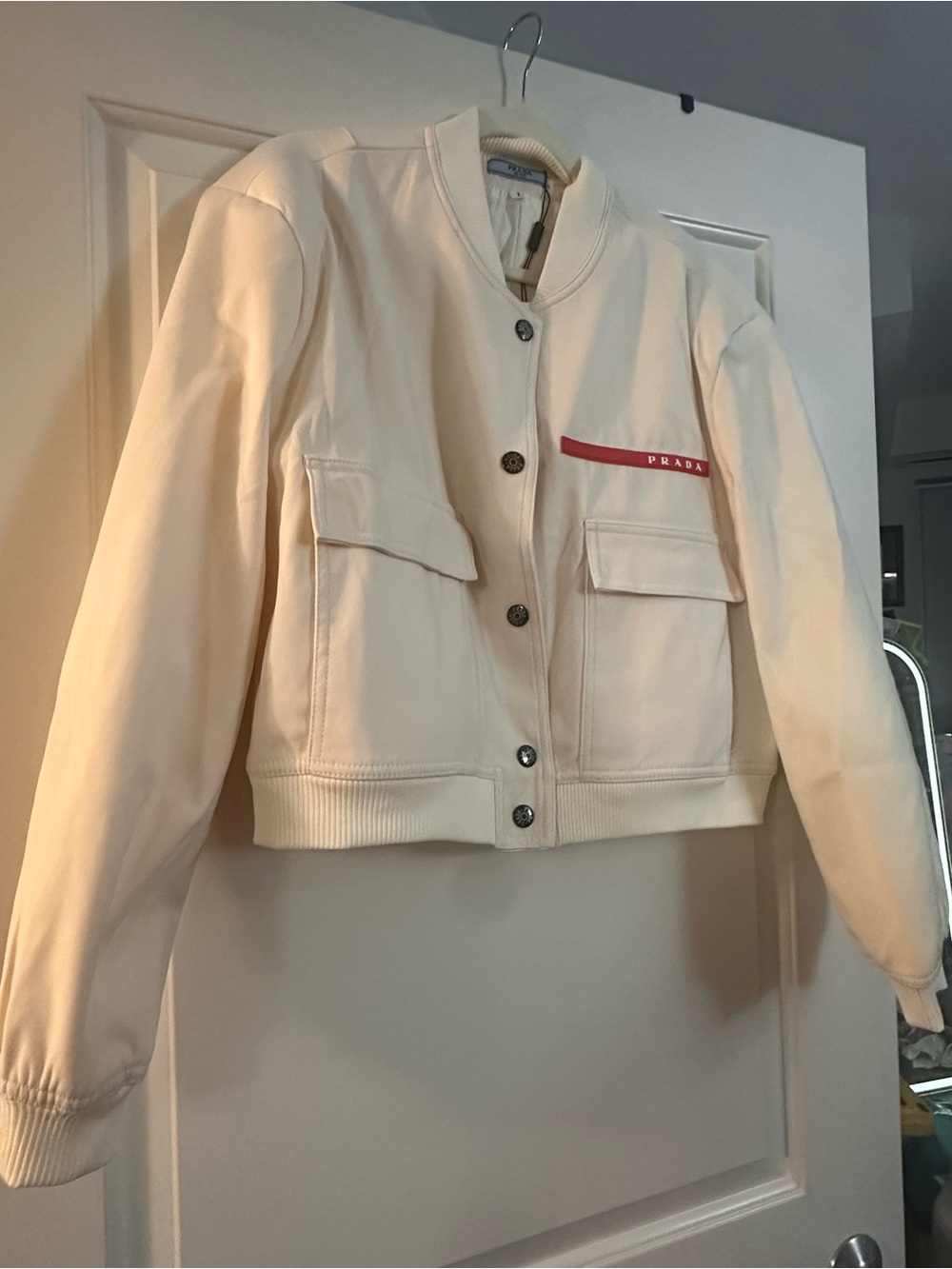 HIGH QUALITY Cream Bomber Jacket with Pocket Detail
